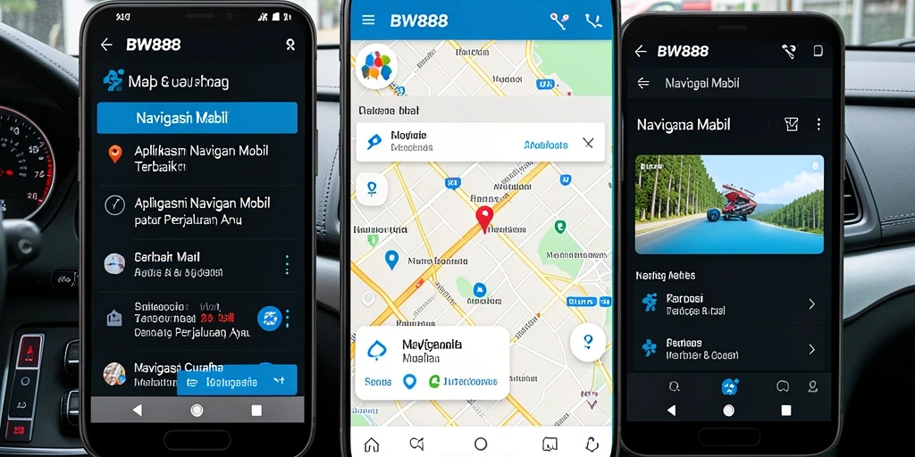 Tampilan layar utama BW888 menunjukkan rute dan kondisi lalu lintas.