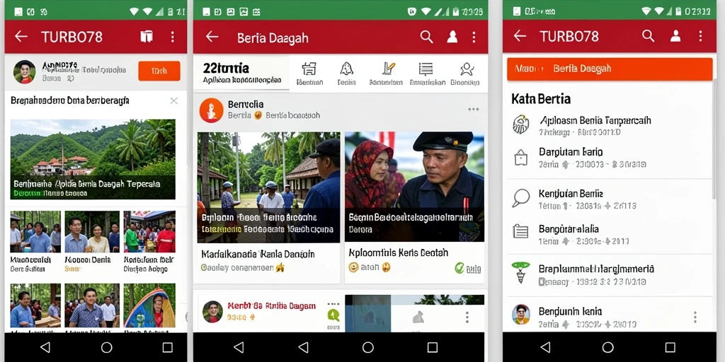 Antarmuka aplikasi TURBO78 menampilkan berita daerah terkini dan terpercaya.