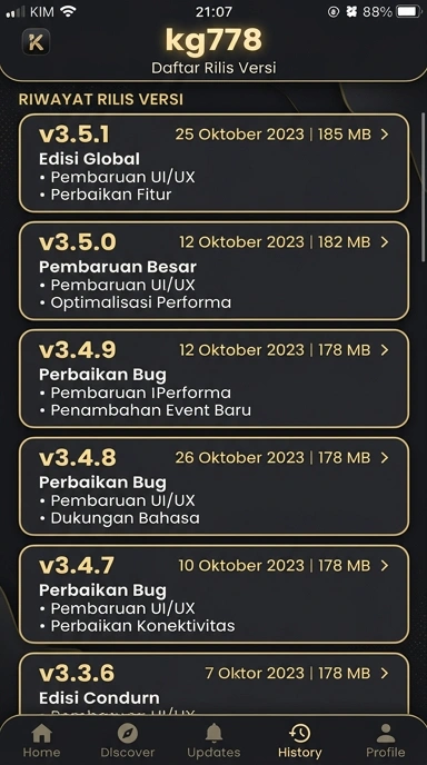 Riwayat Versi kg778 untuk Pengguna Android